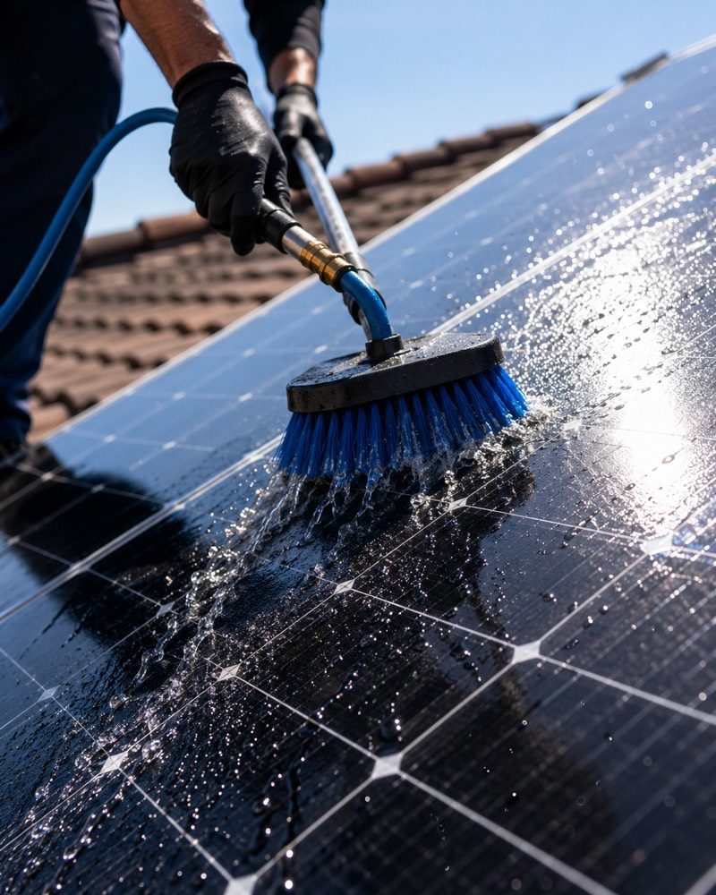Close-up of solar panel cleaning service in Hesperia CA